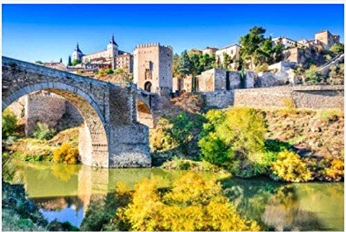 YsKYCp Puzzle 1000 Piezas,Rompecabezas para Adultos Alcazar Y Puente De Alcantara Un Puente De Arco En Toledo Que Cruza El Río Tajo Rompecabezas para Kid Friend