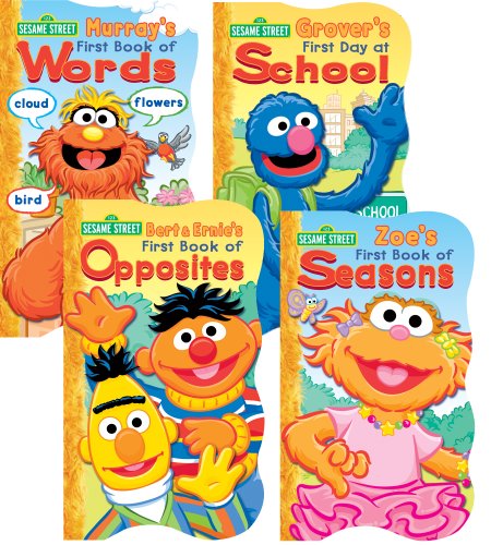 1 2 3 Sesame Street Shaped Board Book Set ~ First Book of Words, Opposites, Seasons, and First Day of School (Set of 4) by Bendon Inc.