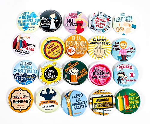 100 Chapas con 100 frases diferentes para bodas Pack de alfiler Regalo Invitados Divertido Personalizado Detalle