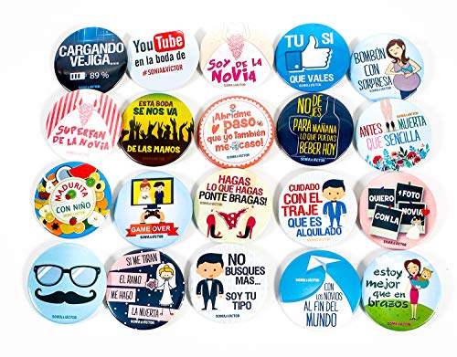 100 Chapas con 100 frases diferentes para bodas Pack de alfiler Regalo Invitados Divertido Personalizado Detalle