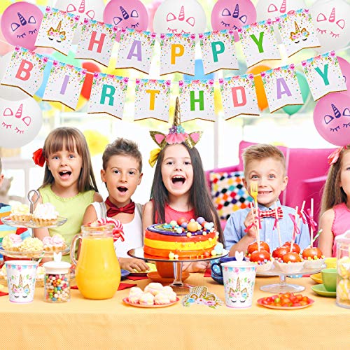 16 Invitados Kit Cumpleaños Unicornio Niña Platos Desechables Vasos Pajitas Servilletas Mantel Diadema Unicornio Guirnalda Feliz Cumpleaños Globos Fiestas Infantiles Decoracion Cumpleaños Unicornio