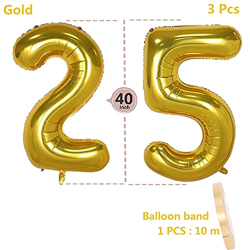 2 globos numeros 25 años, Number globo número 25 Dorado para Hombres Mujeres niños,40" Figuras Gold globo de lámina de helio inflable, gigante grande decoración fiesta de cumpleaños boda (xxxl 100cm)