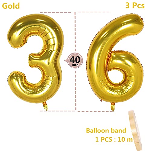 2 globos numeros 36 años, Number globo número 36 Dorado para Hombres Mujeres niños,40" Figuras Gold globo de lámina de helio inflable, gigante grande decoración fiesta de cumpleaños boda (xxxl 100cm)