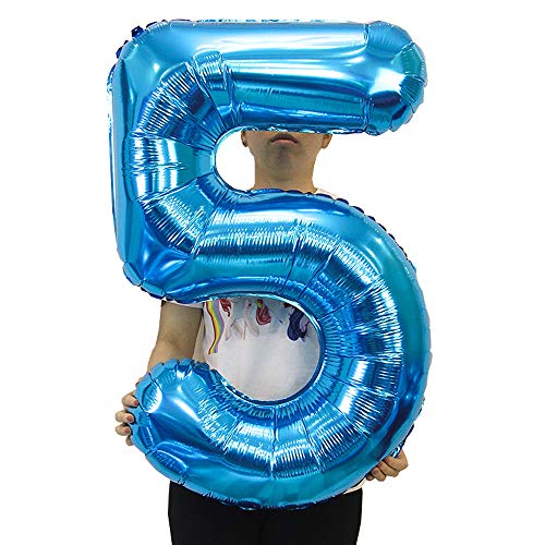 2 globos numeros 65 años, Number globo número 65 azul para Hombres Mujeres, 40" Figuras azules globo de lámina de helio inflable, gigante grande decoración fiesta de boda cumpleaños (xxxl 100cm)