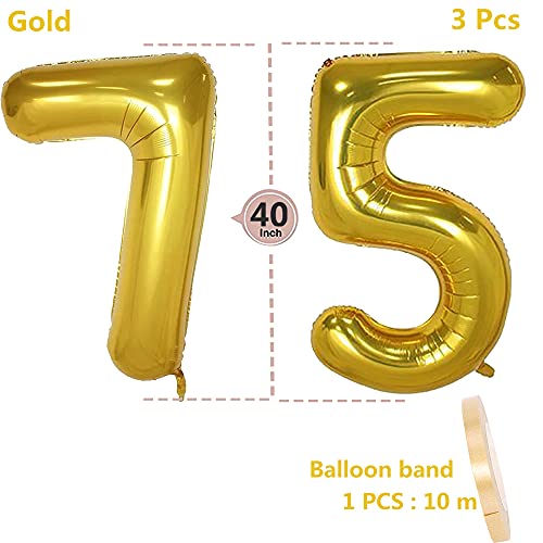 2 globos numeros 75 años, Number globo número 75 Dorado para Hombres Mujeres niños,40" Figuras Gold globo de lámina de helio inflable, gigante grande decoración fiesta de cumpleaños boda (xxxl 100cm)