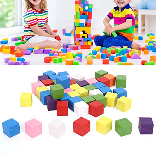 2 juegos de cubos de madera, bloques de madera cuadrados de colores, adornos, cuadrados de madera para manualidades DIY, artesanía en madera hecha a mano, juguete para niños(50Pcs Colored Block 15mm)