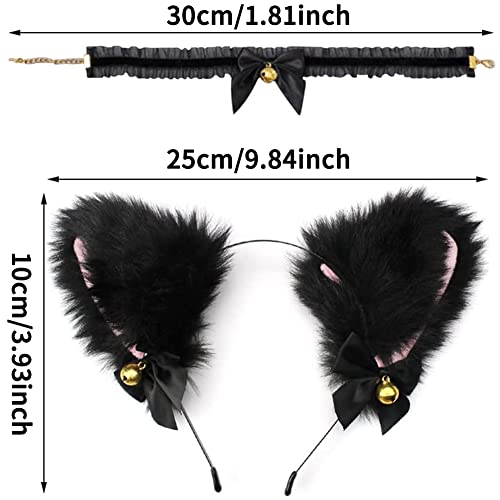 2 juegos Orejas de Gato Accesorios/Diadema de Oreja de Gato/ Kit Disfraz Diadema de Gato Collar ,Accesorios de Disfraces de Cosplay,Disfraces de Gato para Niñas Decoración Diaria y Fiesta