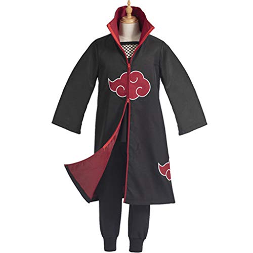 3 piezas Trajes de Uchiha Itachi, Capa Larga del anime Naruto Headband Naruto Itachi Uchiha y Anillos de Metal de los Miembros Akatsuki