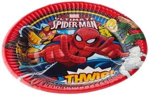 3039; 8 platos de cartón 10cm ULTIMATE SPIDERMAN & HEROES MARVEL; ideal para fiestas y cumpleaños