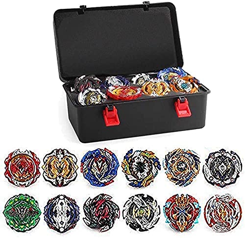 3T6B Peonzas Juguetes Conjunto, 12 PCS Turbo Burst Gyro Spinners y 2 Lanzador Set con Caja Portátil, Cumpleaños, Navidad Regalo, Juguetes Niños (Gris)