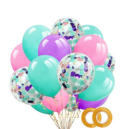 40 Piezas de Globos, Globos de Confeti, Púrpura de 12 Pulgadas, Rosa, Verde Menta, Globos de Globos de Confeti Para Decoraciones de Bodas, Decoraciones Para Fiestas, Decoraciones de Cumpleaños