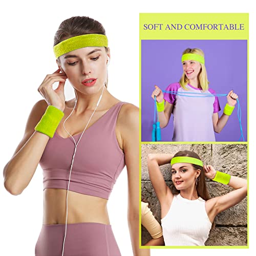 4pcs Juego de Disfraces Los Años 80 Diadema de Correr Muñequeras Bolsa Verde Accesorios Disfraces para Fiestas Temáticas Carnaval Ejercicios Juegos Correr