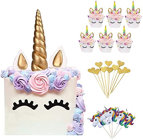 63 Pcs Unicorn Birthday Cake Topper Set, Unicorn Cupcake Topper, Party Supplies Cake Decorations para Niños Niñas Regalo Unicornio Decoraciones de Fiesta de Cumpleaños