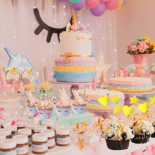 63 Pcs Unicorn Birthday Cake Topper Set, Unicorn Cupcake Topper, Party Supplies Cake Decorations para Niños Niñas Regalo Unicornio Decoraciones de Fiesta de Cumpleaños