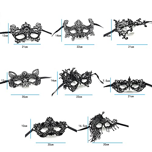 8 Piezas de Plantilla de Máscara Veneciana, Máscara de Encaje, Máscara de Mascarada Veneciana, Máscara de Ojos de Encaje, Utilizada para Carnaval y Mascarada (Negro)