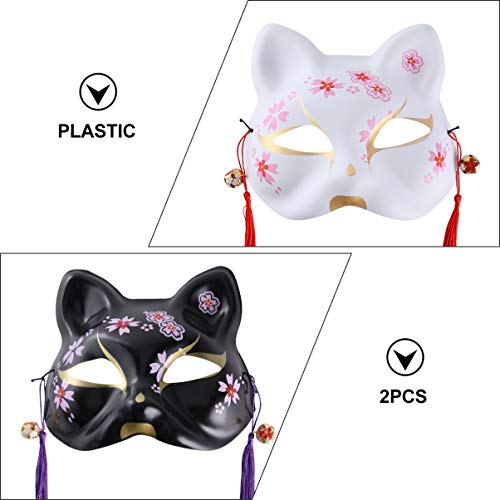 ABOOFAN 2Pcs Fox Masks Half Four Funda Japonés Kabuki Kitsune Cosplay Máscaras Tradicionales Masquerade Party Masks Kimono Fiesta Disfraz Prop