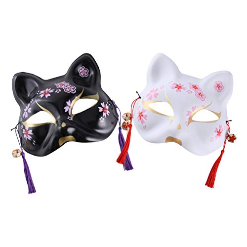 ABOOFAN 2Pcs Fox Masks Half Four Funda Japonés Kabuki Kitsune Cosplay Máscaras Tradicionales Masquerade Party Masks Kimono Fiesta Disfraz Prop