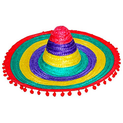 Acan Clásico sombrero mexicano multicolor con bolitas rojas para jóvenes y adultos. Carnaval, halloween y celebraciones. Tamaño: 20 x 51 x 51 cm