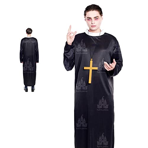 Acan Disfraz cura de color negro con crucifijo como colgante para jóvenes y adultos para carnaval, halloween, talla S