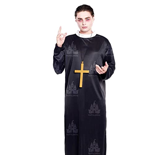 Acan Disfraz cura de color negro con crucifijo como colgante para jóvenes y adultos para carnaval, halloween, talla S