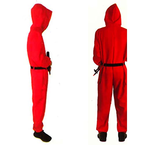 Acan Disfraz, mono rojo con capucha, calamar, disfraz personaje serie de televisión, incluye mono y cinturón, carnaval, halloween, adulto unisex, talla M