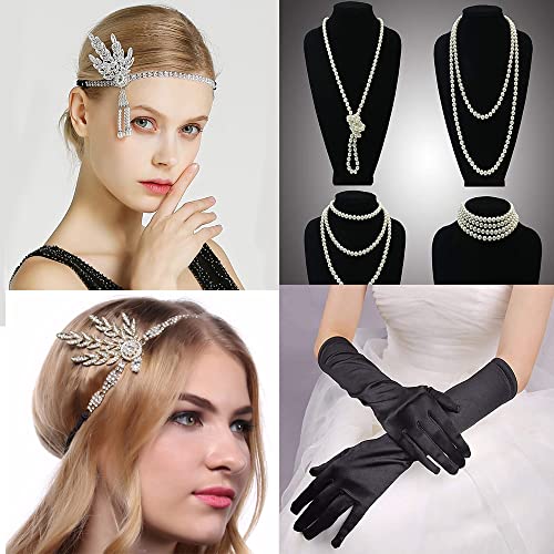 Accesorios de los años 20 Disfraz Mujer Flapper Set, Accesorios de los años 20 Mujer Disfraz de Halloween Vestido Gran disfraz de Gatsby retro Accesorios para Halloween Navidad Fiesta de año nuevo