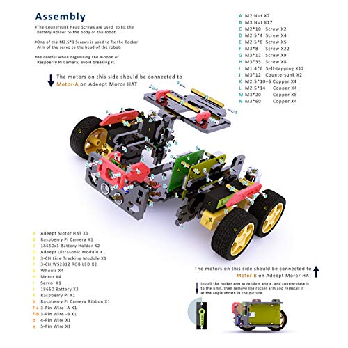 Adeept AWR 4WD WiFi Smart Robot Car Kit para Raspberry Pi 4/3 Modelo B + / B / 2B, DIY Robot Kit para niños y Adultos, OpenCV Target Tracking, Transmisión de Video, Raspberry Pi Robot con PDF Manual