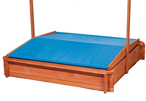ADGO Cajón de arena de madera para niños, con asientos y toldo ajustable, 120 x 120 cm, color azul