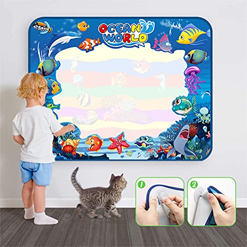 Alfombra Mágica de Agua Doodle, 100x80cm Agua Dibujo Pintura Pizarra,Pizarra Mágica, Estera de Agua Pintura Juego Educativo Regalo Ideal de Cumpleaños Juguetes para Niños