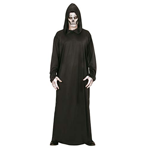 Amakando Siniestro Disfraz de la Muerte  / Negro en Talla S (ES 48) / Aterrorizante Disfraz de espanto para Hombre/Ideal para Fiestas escalofriantes y carnavales