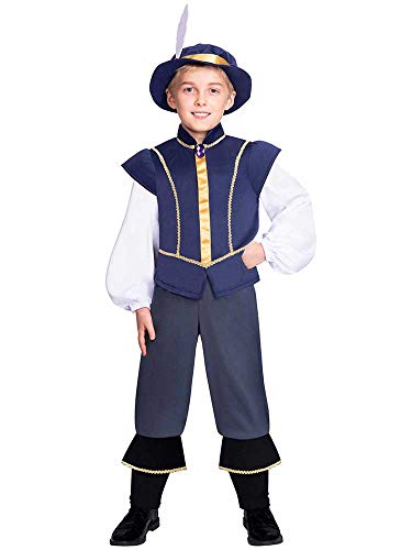 amscan-Prince Costume Set, Years-3 Pcs. Disfraz de príncipe Tudor, 8-10 años, 3 piezas, color azul, (9905766)