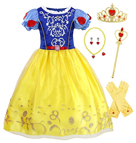AmzBarley Disfraz Vestido Princesa Blancanieves Niña Tutu Ceremonia,Traje Niña,Disfraz Infantil Fiesta Carnaval Cosplay Halloween con Accesorios, 11-12 Años