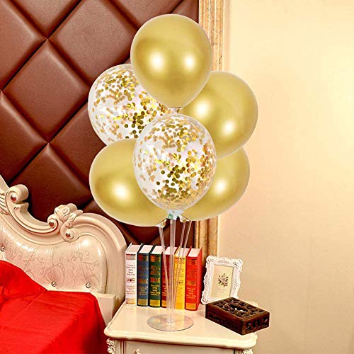 Árbol de Globos, Soporte Globos Transparente Mesa de Soporte de Globos Escritorio Decoración Fiesta Globos con 16 Piezas Oro Globos de confeti látex para Decoraciones Fiestas Bodas(2 Juegos)