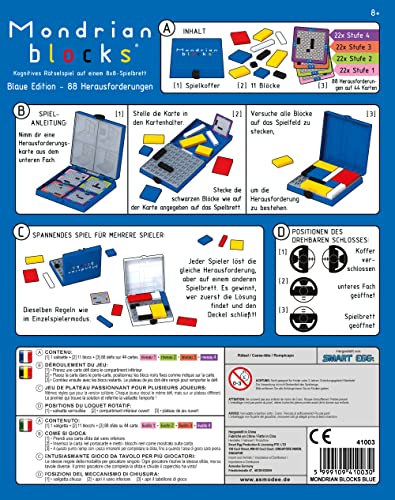 Asmodee - Mondrian Blocks: edición Azul, Juego Familiar, Juego de Rompecabezas, 1 Jugador, a Partir de 8 años, 10 Minutos de Tiempo de Juego, en alemán