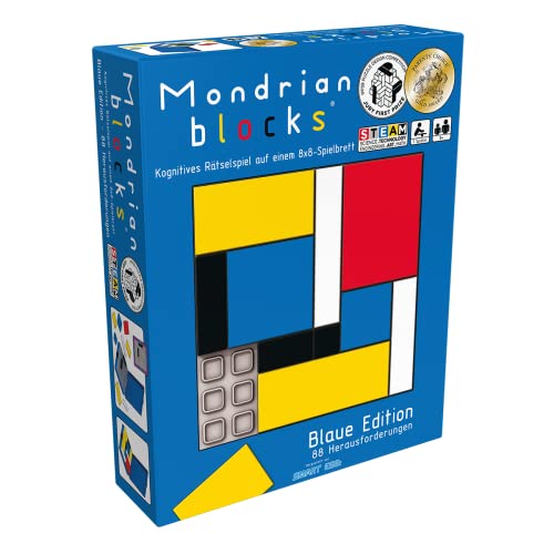 Asmodee - Mondrian Blocks: edición Azul, Juego Familiar, Juego de Rompecabezas, 1 Jugador, a Partir de 8 años, 10 Minutos de Tiempo de Juego, en alemán