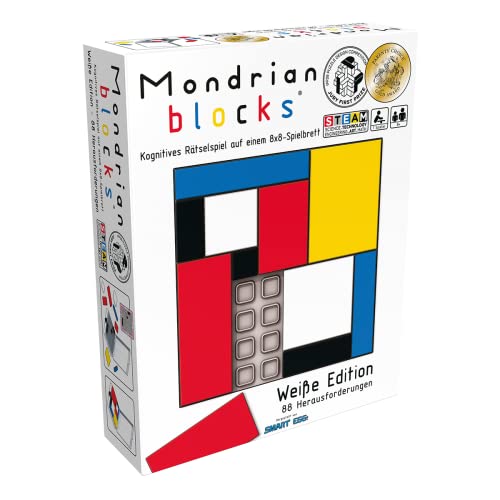 Asmodee - Mondrian Blocks: edición Blanca, Juego Familiar, Juego de Rompecabezas, 1 Jugador, a Partir de 8 años, 10 Minutos de Tiempo de Juego, en alemán