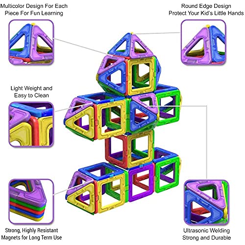 ATIN Juego de 50 piezas de construcción de diseño magnético para niños, bloque de imán para niños, regalo educativo, adecuado para la habitación de los niños, café