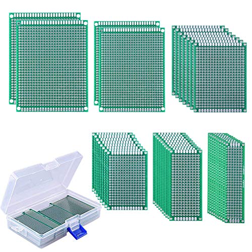 AUSTOR 40 Piezas Placas Circuito Impreso 6 Tamaños PCB Prototipo de Doble Cara con Caja Libre para Soldadura Bricolaje y Proyecto Electrónico