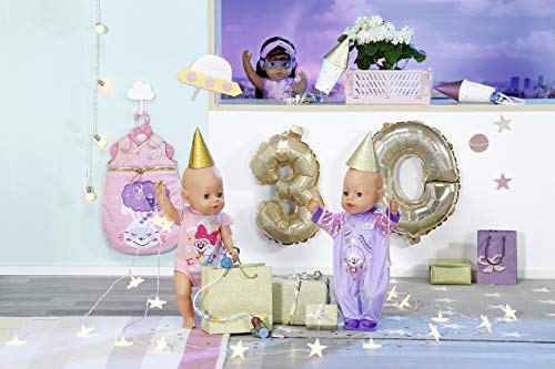 BABY born Happy Birthday - Saco de Dormir para Muñecas de 43 cm, Estampado Cósmico y Detalles Dorados, Para Manos Pequeñas, Promueve la Empatía y Las Habilidades Sociales, Edad 3+