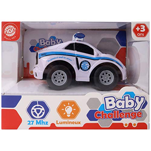 BABY CHALLENGE - Coche de policía por Radio controlada - Blanco o Negro - 090181 - Vehículo teledirigido - Frecuencia de 27 MHz - Pilas no Incluidas - A Partir de 3 años