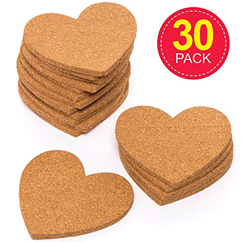 Baker Ross Pack ahorro de posavasos de corcho con forma de corazón (Paquete de 30) Manualidades para niños para el Día de la Madre y San Valentín