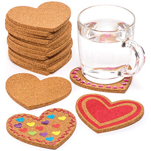 Baker Ross Pack ahorro de posavasos de corcho con forma de corazón (Paquete de 30) Manualidades para niños para el Día de la Madre y San Valentín