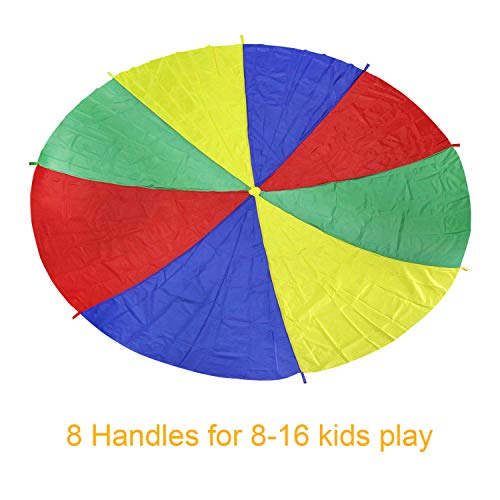 Ballery Paracaídas, 6FT Paracaídas de Color Arcoiris Juego con 8 Asas Popular Entretenimiento para Niños Actividades Deportivas Fiestas Ejercicios en Grupo Al Aire Libre (2m)