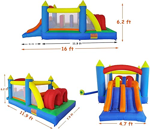 Ballsea Castillo hinchable con ventilador, adecuado para niños de 3 a 10 años, castillo hinchable grande XXL (488 x 240 x 190 cm)