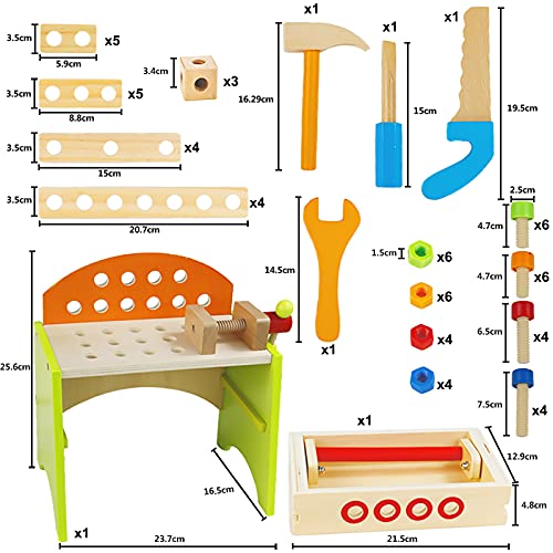 Banco Herramientas Juguetes Niños 3 4 5 6 años Banco de Trabajo Niños Manualidades Niños Juguetes de Madera DIY Bloques Construccion Juego de rol Juguetes Educativos 3 4 5 6 Años(67 Piezas)