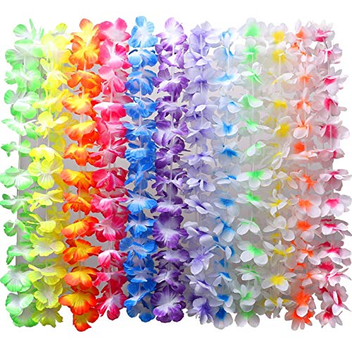 BangShou Flores Hawaianas Guirnalda Hawaiana Collar Pulsera Coloridos Reutilizables de Fuentes de La Decoración para Fiesta Hawaiana (36PCS)