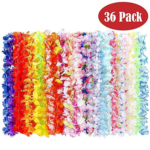 BangShou Flores Hawaianas Guirnalda Hawaiana Collar Pulsera Coloridos Reutilizables de Fuentes de La Decoración para Fiesta Hawaiana (36PCS)