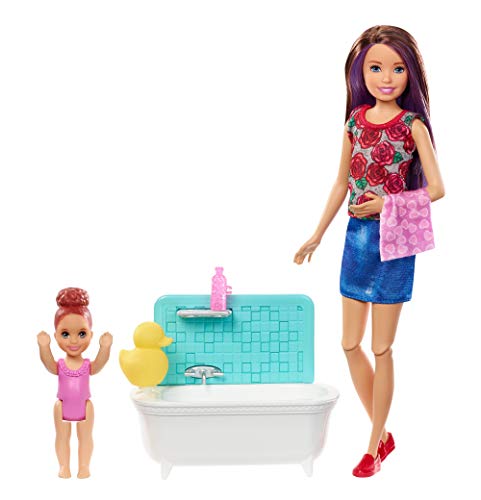 Barbie FXH05 Babysitters Inc Playset with Bathtub, Babysitting Skipper Small Toddler Doll with Button to Move Arms, Multicolour