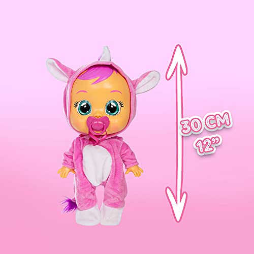 BEBÉS LLORONES Sasha el rinoceronte | Muñeca interactiva que llora de verdad con chupete y Pijama de rinoceronte rosa - Juguete y Regalo para niñas y niños +18 Meses