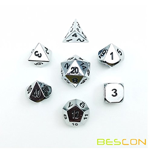 Bescon Super Brillant brillant en métal argenté 7 pcs Polyédrique dés Ensemble, EN MÉTAL Chromé RPG Jeu dés Lot de 7